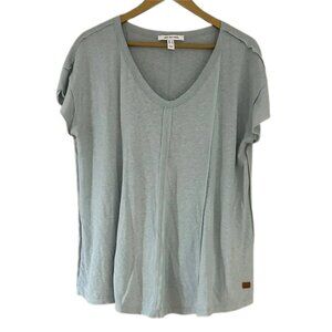 Peace Love World Pale Blue V-Neck Tee Soft Relaxed Casual Minimalist Top